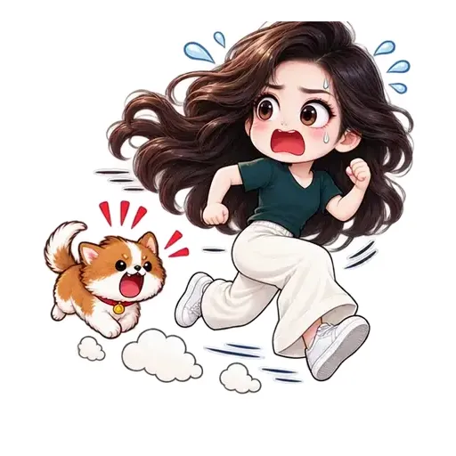 AI emoji sticker "Dog chase!" made from a photo — animated